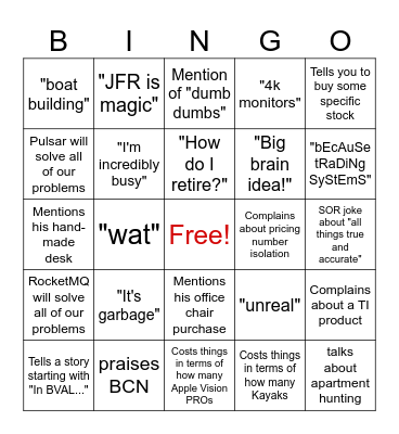 Chris Beard Bingo Card