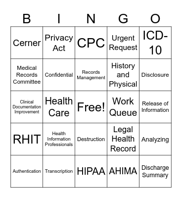 Health Information Professionals Week Bingo Card