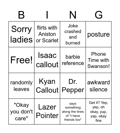 Swanson Bingo Card