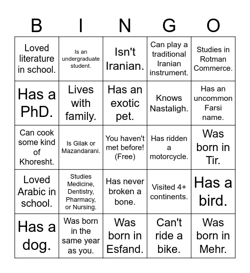 Find someone who... Bingo Card