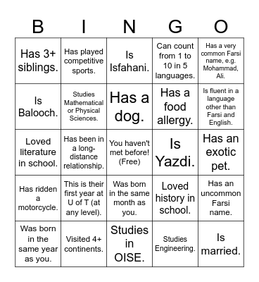 Find someone who... Bingo Card