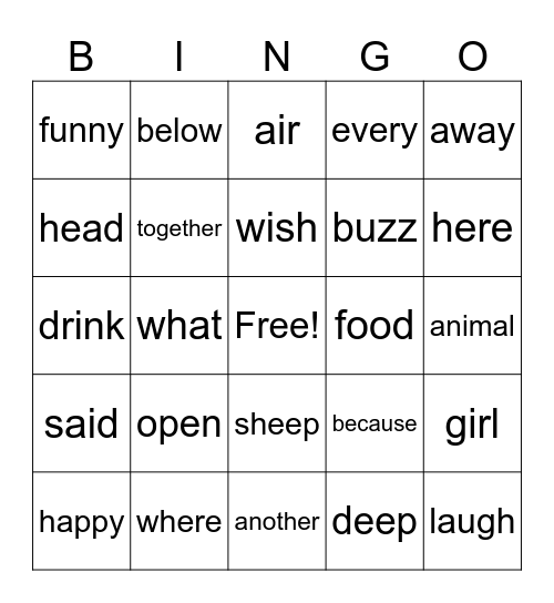 Heart Word Bingo Card