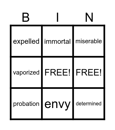 Lightning Thief Vocabulary Bingo: Ch. 1 Bingo Card