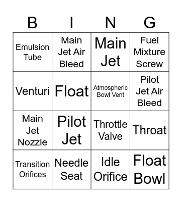 Carburetor Bingo Card
