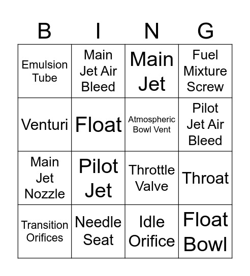 Carburetor Bingo Card