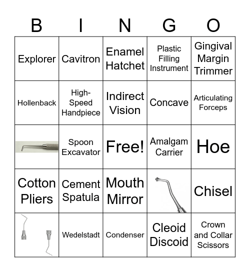 Dental Instruments Bingo Card