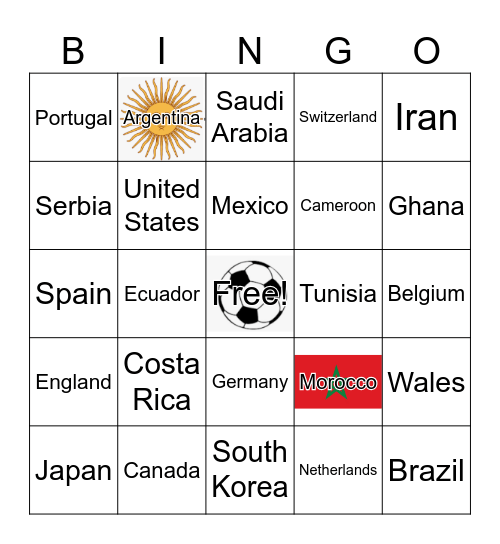 World Cup 2022 Countries Bingo Card