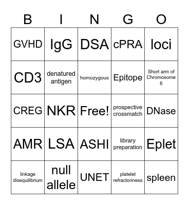 HLA Bingo Card