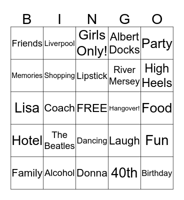 LISA & DONNA'S 40TH BIRTHDAY Bingo Card