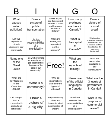 Social Studies (Gr 3) Bingo Card