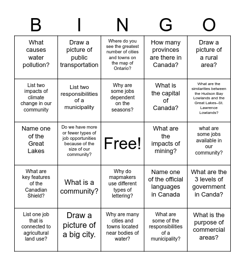 Social Studies (Gr 3) Bingo Card