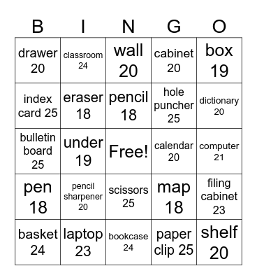 Unit 2 Vocabulary Bingo Card