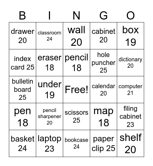 Unit 2 Vocabulary Bingo Card