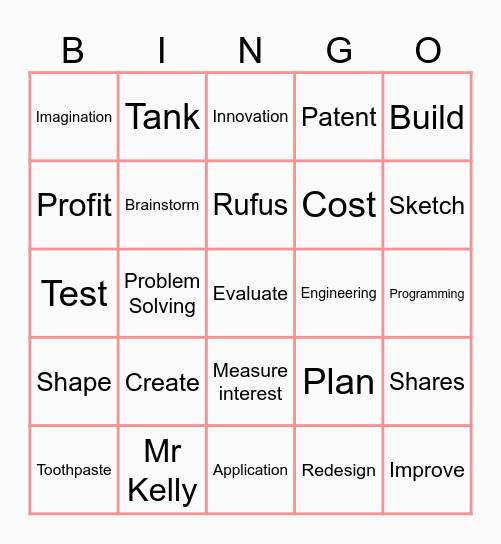 Design Process / Toothpaste Millionaire -  Mr. Kelly Bingo Card