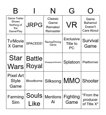Future Games Show Bingo Card