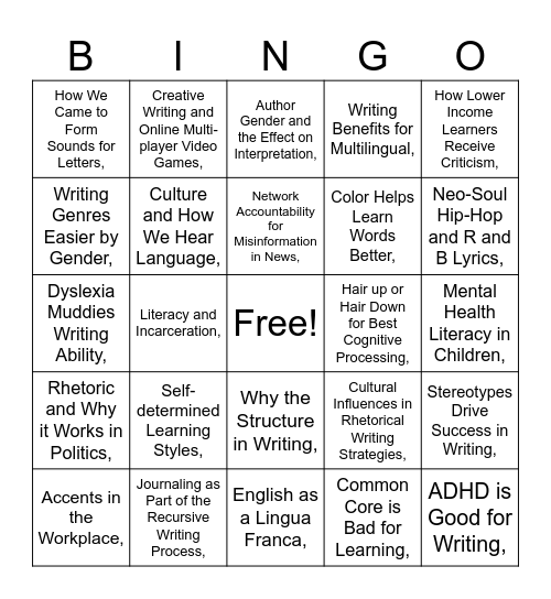 Untitled Bingo Card
