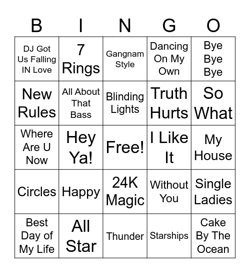 KidzBop Music Bingo Card