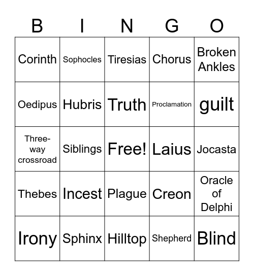 Oedipus Riddles Bingo Card