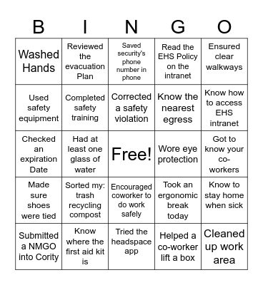 Global Safety Days - IQH BINGO Card