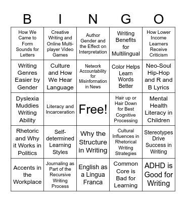 Research Topic Bingo Card