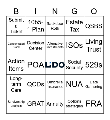 Financial Planning Bingo Card