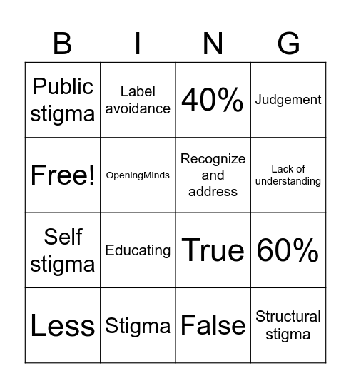 Stigma Bingo Card