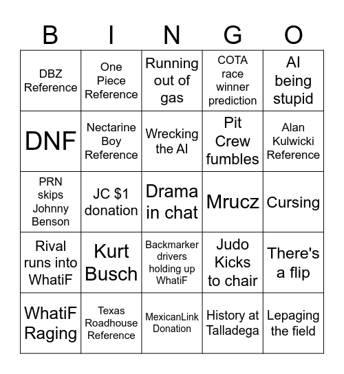 WhatiFRacing Bingo Card