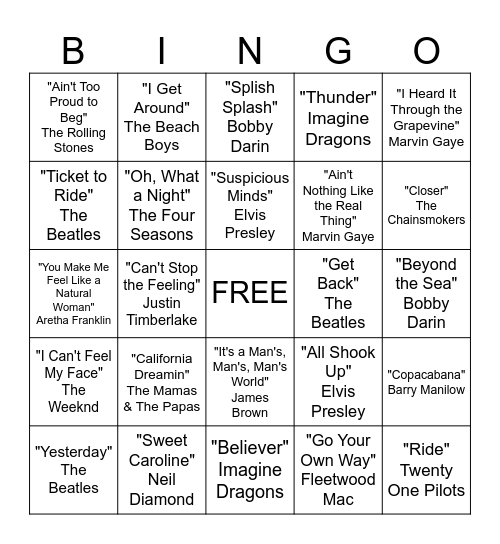 Musical Bingo Card