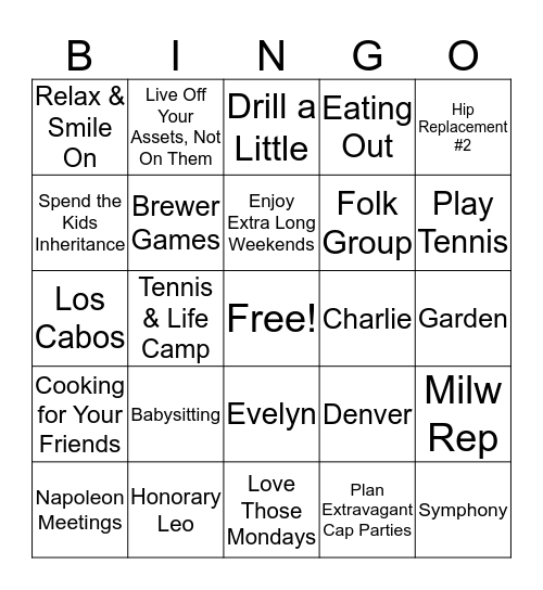 Jim's Semi-Retirement Bingo Card