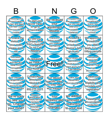 Post Call Notification Bingo Card