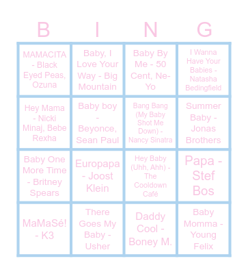 Babyshower muziek bingo Card