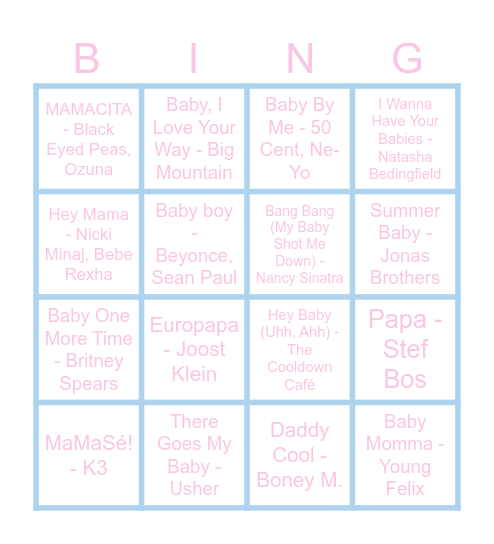 Babyshower muziek bingo Card
