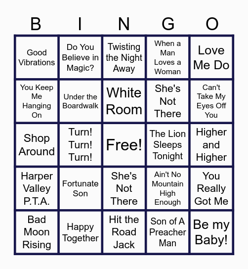 MUSIC BINGO at the Ann Arbor Eagles! Bingo Card