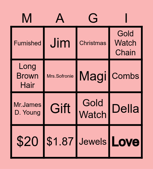 The Gift of Magi Bingo Card