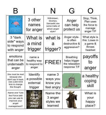 Anger Management Bingo Card