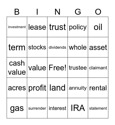 Assets Bingo Card