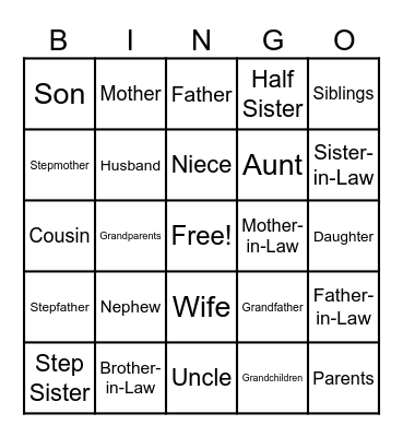 FAMILY Bingo Card