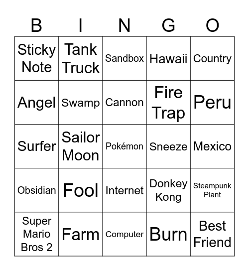 Infinitecraft bingo Card