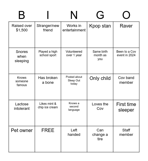 Cov Bingo Card