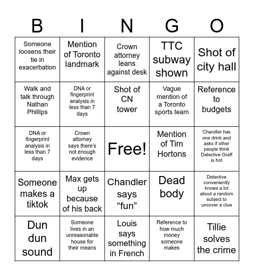 Law and Disorder Bingo Card