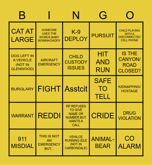 Dispatch Bingo Card