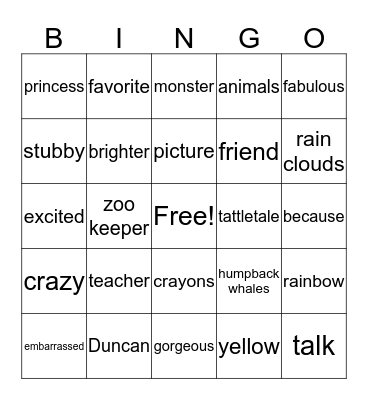 The Day the Crayons Quit Bingo Card