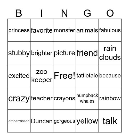 The Day the Crayons Quit Bingo Card