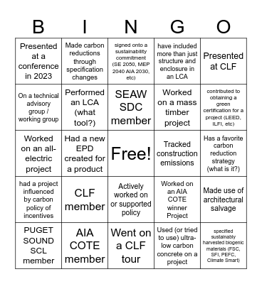 CLF Seattle Cross Org Social Bingo Card