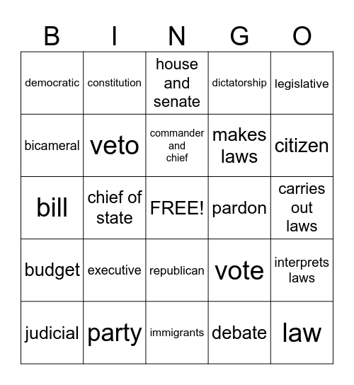 Civics Bingo Card