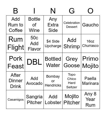 Big Money Bingo Card