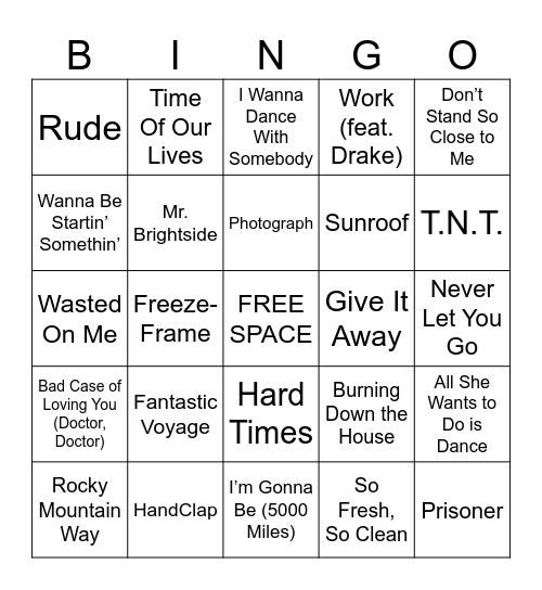 Music Bingo #27 Bingo Card