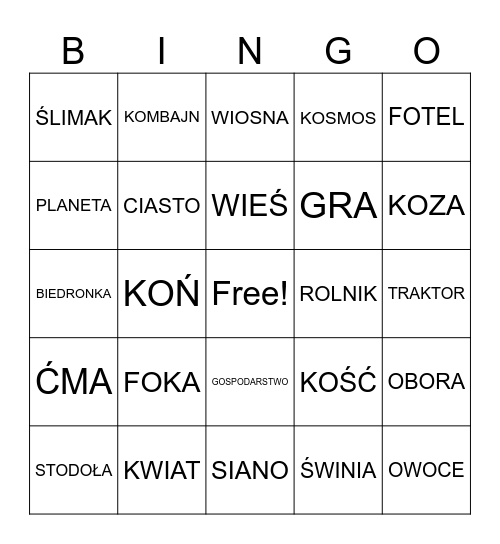 WIOSENNE BINGO Card