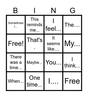 Comments BINGO Card