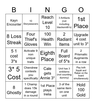 Flower Garden TFT Bingo Card